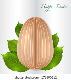 Vector paper Easter Egg on spring leaves background