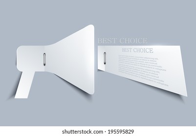 Vector paper element design. Loudspeaker with speech on gray background. Business development. Eps10