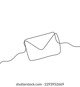Vector paper envelope drawn with one continuous single line. Email message post letter send illustration in sketch style.