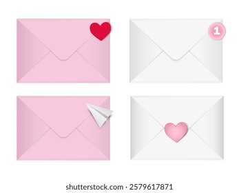 Vector paper envelope, letter set. Message I love you. Valentine's Day card. Romantic invitation. Mail and postcard. Incoming massage.