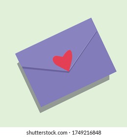 Vector paper envelope with a red heart. Illustration of a love letter in flat style.