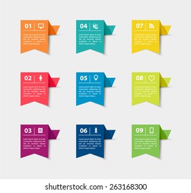 Vector paper flag stickers and labels with realistic shadows for infographic set. Template for diagram, graph, presentation and chart. 