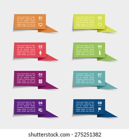 Vector paper flag stickers and labels with realistic shadows for infographic set. Template for diagram, graph, presentation and chart. 