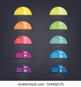 Vector paper flag stickers and labels with realistic shadows for infographic set. Template for diagram, graph, presentation and chart. Colorful on dark background.