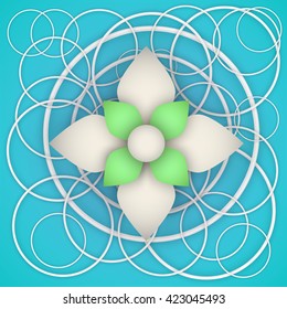 Vector paper flower flat origami. Wedding invitation floral template.