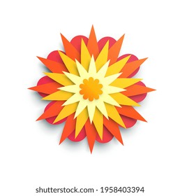 Vector paper flower origami element isolated on white background