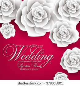 Vector paper flower origami rose. Wedding invitation floral template