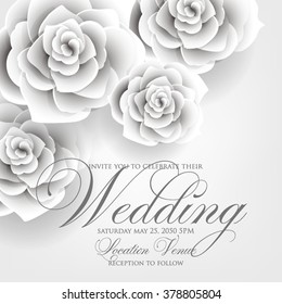 Vector paper flower origami rose. Wedding invitation floral template