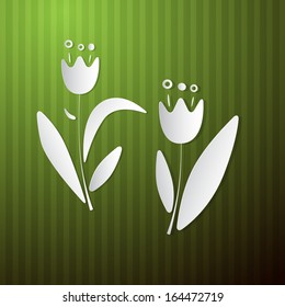 Vector Paper Flowers on Green Cardboard Background
