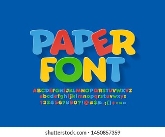 Vector Paper Font. Colorful trendy Alphabet Letters, Numbers and Symbols