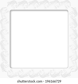 Vector paper frame.Cut out from paper. Volume design element with shadow  for invitation card or other ideas. White background