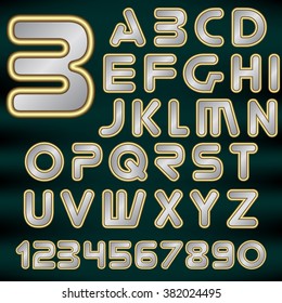 Vector Paper Graphic Alphabet  in metal style on a dark background