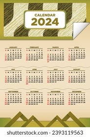 Vector Paper Green Calendar 2024 Template