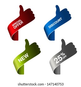 Vector paper hand gesture - special offer, discount, new, 25% off 