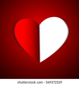 Vector : Paper heart on red background