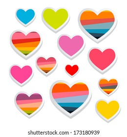 Vector Paper Heart Symbols Set Isolated on White Background
