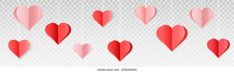 Corazones de papel vectorial. Confeti de papel en forma de corazón. Corazones por el Día de San Valentín, 8 de marzo, Día de la Madre. El concepto de bienvenida y decoración