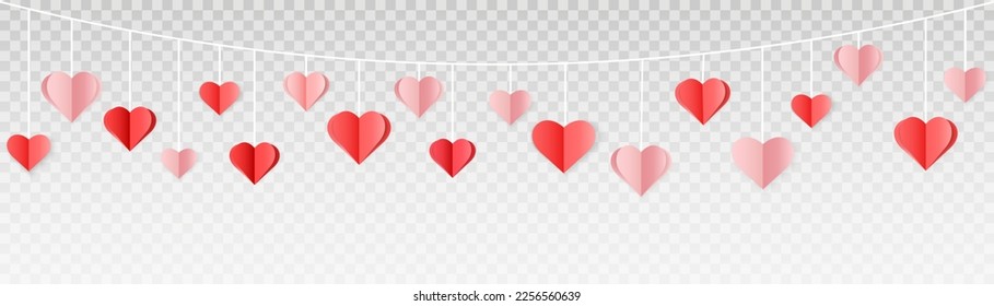 Corazones de papel vectorial. Confeti de papel en forma de corazón. Corazones por el Día de San Valentín, 8 de marzo, Día de la Madre. El concepto de bienvenida y decoración