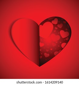 Vector : Paper hearts on red background