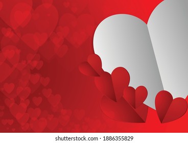 Vector : Paper hearts on red hearts background