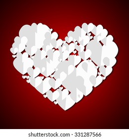 Vector : Paper hearts on red background