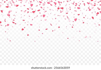 Vector paper hearts png. Falling heart-shaped confetti. Falling paper hearts like petals. Decorative elements for Valentine's Day.