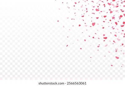 Vector paper hearts png. Falling heart-shaped confetti. Falling paper hearts like petals. Decorative elements for Valentine's Day.