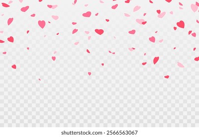 Vector paper hearts png. Falling heart-shaped confetti. Falling paper hearts like petals. Decorative elements for Valentine's Day.