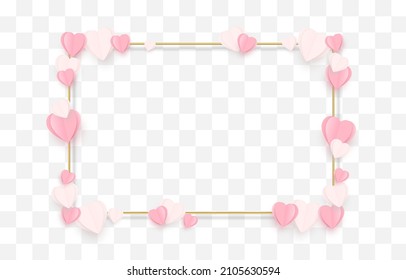 Vector paper hearts png. Frame of hearts on an isolated transparent background. Design element, banner for Valentine's Day. PNG.