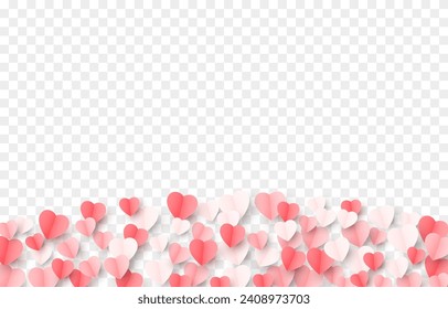 Vector paper hearts png. Multi-colored paper products, origami, confetti. Multi-colored hearts are scattered across the surface png. Valentine's Day.