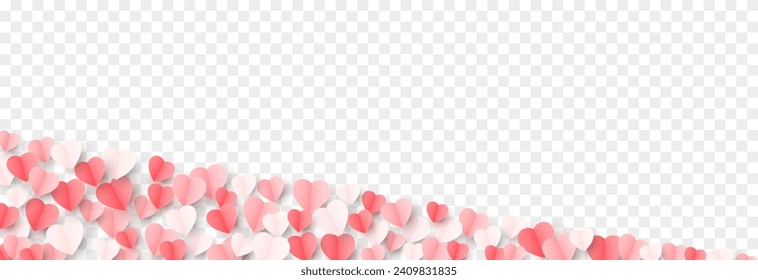 Vector paper hearts png. Multi-colored paper products, origami, confetti. Multi-colored hearts are scattered across the surface png. Valentine's Day.
