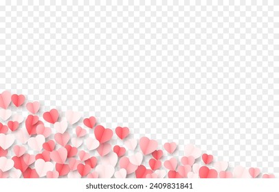 Vector paper hearts png. Multi-colored paper products, origami, confetti. Multi-colored hearts are scattered across the surface png. Valentine's Day.