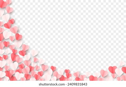 Vector paper hearts png. Multi-colored paper products, origami, confetti. Multi-colored hearts are scattered across the surface png. Valentine's Day.