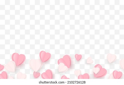 Vector paper hearts png. Pink and white hearts on an isolated transparent background. Paper elements. Holiday, Valentine's Day, PNG.