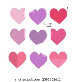 Vector paper hearts shape stickers. Romantic decoration. Valentines Day.	