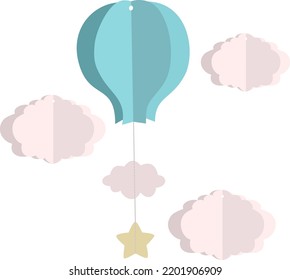 Vector paper hot air balloon and clouds individual elements
