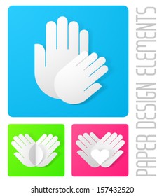 Vector paper icon with hands. Care symbols of children, about health, the nature and environment