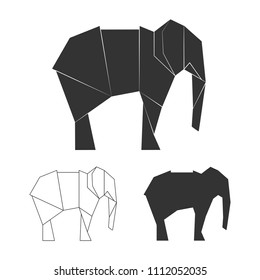 Vector paper japanese elephants for logo, print, design. Wild animal elephant silhouette isolated on white bakground illustration