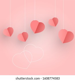 Vector Paper Love Hearts. Paper Hearts Png, Confetti Png. Hearts Are Flying On A Pink Background. Hearts For Valentine's Day. Greeting Card Design.