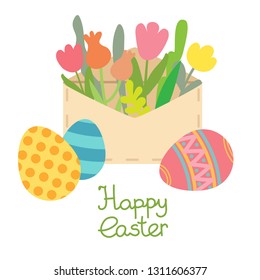 Vector paper mail envelope.Easter Egg and flowers