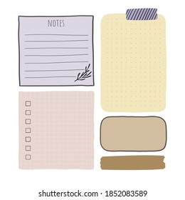 Vector paper note sheets isolated on white. Vector design elements for bullet journal and planner. Paper sticky notes and organizer items.
