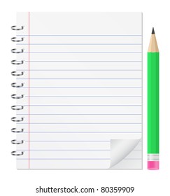 Vector Paper notebook with green pencil