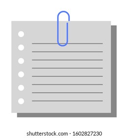 Vector paper notes with paper clips. Isolated against a white background. Vector illustration