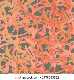 Vector paper ochre marbling effect fluid paint seamless pattern background. Backdrop of streaked, variegated blended swirls. Faux marble texture in orange brown. Ebru all over print for summer