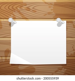 Vector. Paper on wood background. 