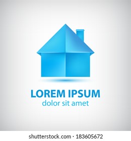 vector paper origami blue house icon, logo isolated