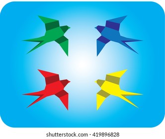 vector paper origami crane icon. colorful origamy set. paper design for your identity. origamy logo modern style