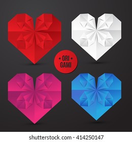 Vector paper origami heart icon. Colorful origamy set. Design for your identity. Logo modern style