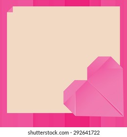 Vector paper origami pink heart greeting card
