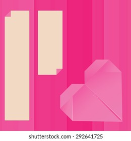 Vector paper origami pink heart greeting card